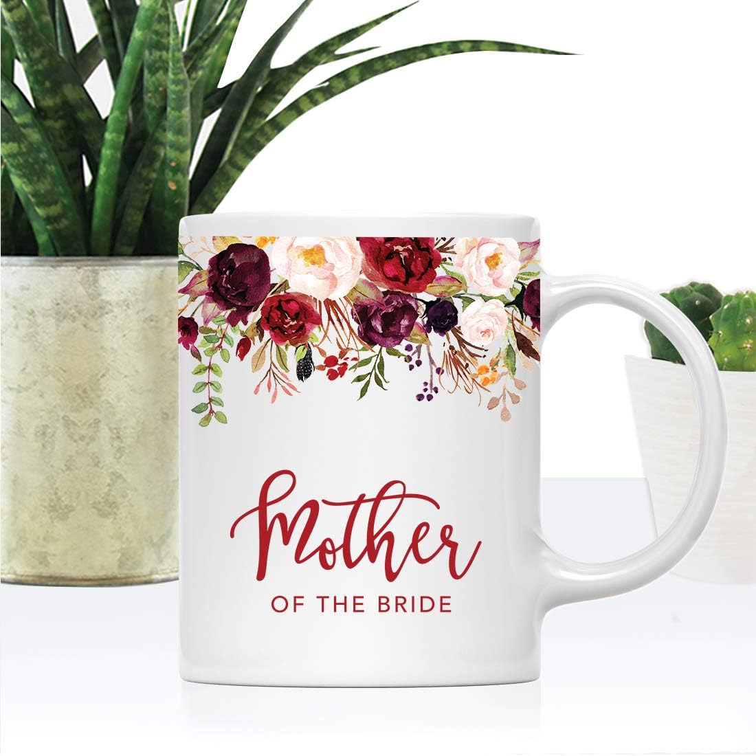 Andaz Press 11oz. Wedding Ceramic Coffee Tea Mug Gift, Fall Autumn Marsala Burgundy Flowers Roses Florals, Mother of the Bride, 1-Pack, Includes Gift Box