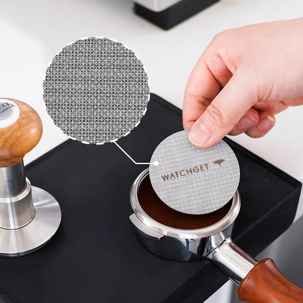 watchget 58.35mm Espresso Puck Screen, Lower Shower Screen 1mm Thickness 150μm Metal Reusable 316 Stainless Steel Fine Coffee Filter Mesh for Espresso Protafilter Basket 58mm