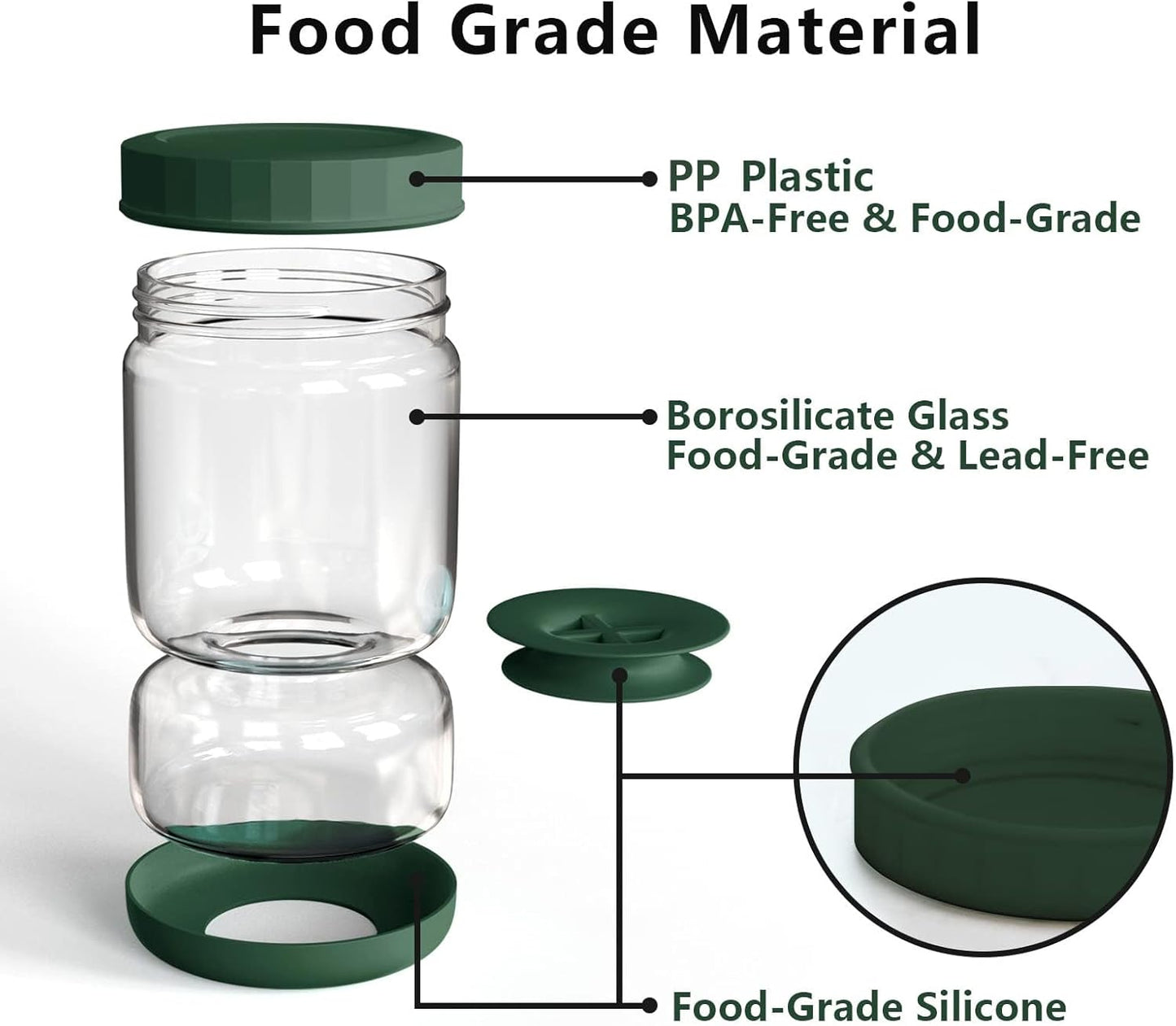 WhiteRhino Glass Pickle Jar,34oz Olive Hourglass Jar with Strainer,Airtight Glass Jar Pickle Juice Separator Flip Pickle Jar for Gherkin Jalapeno