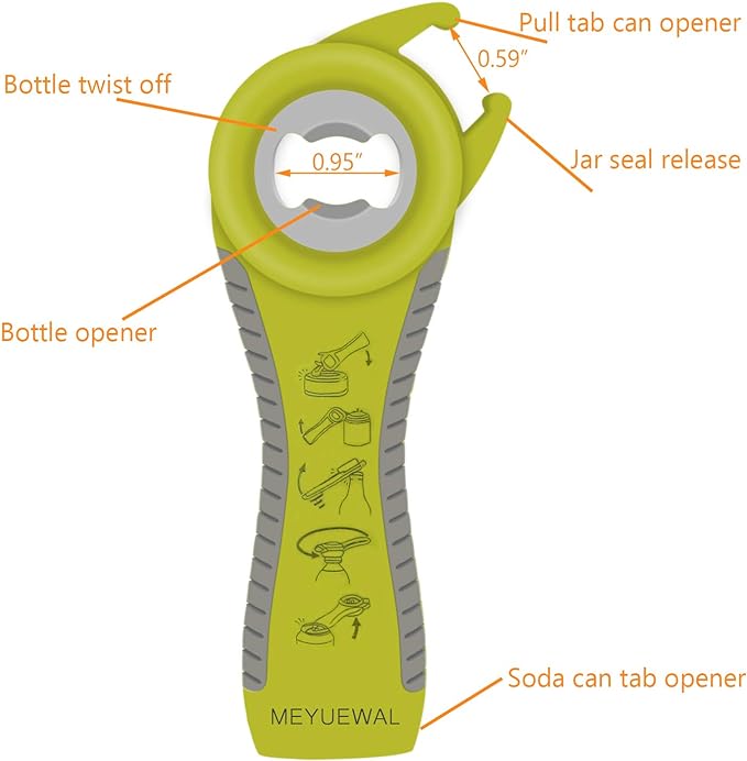 Jar Opener, 6 In 1 Bottle Opener Can Opener for Weak Hands, Jar Openers for Seniors with Arthritis, Multifunctional Lid Opener Kit, Easy Jar Opener Tool for Elderly Adults Kids (Green)