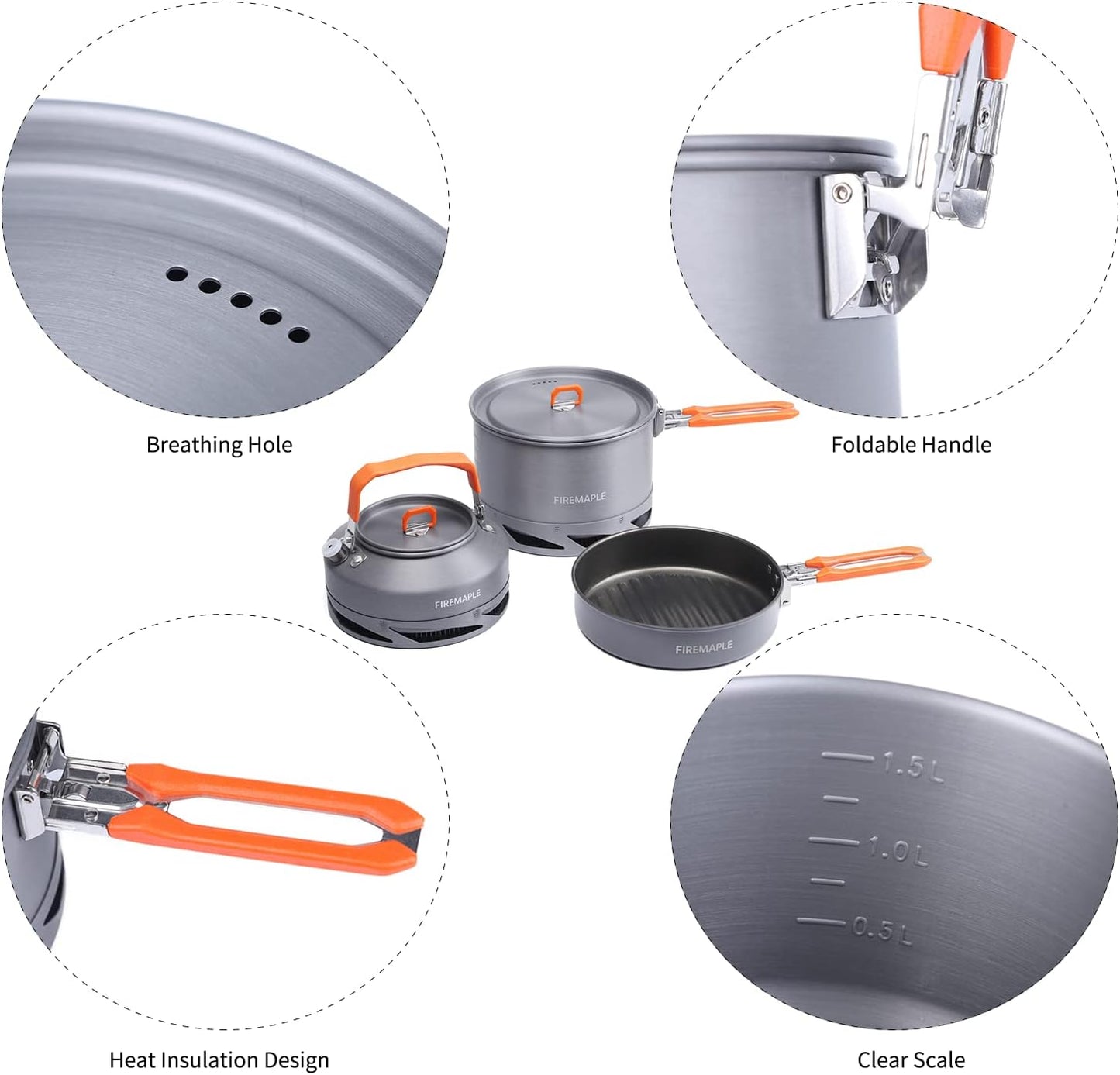Fire-Maple Feast 4 Piece Camping Cookware Cookware Cookware Kit Outdoor Cookware Set with Pots, Kettle, Saucepans and Spatula for Hiking Fishing Picnic