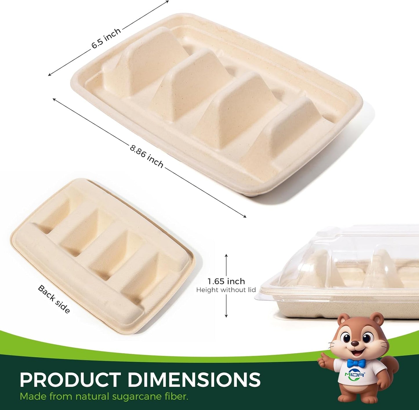 25-Pack 100% Compostable Biodegradable Paper Taco Holders, Eco-Friendly Disposable Paper Taco Tray for Taco Tuesday, Lazy Susan Taco Bar (25-Pack with lids)