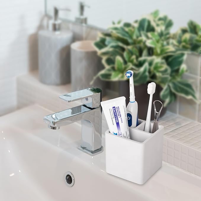 Diatomite Toothbrush Holders for Bathrooms, Electric Toothbrush and Toothpaste Holder 3 Slots Tooth Brush Organizer for Bathroom Countertop, Shower, Vanity - Greyish White