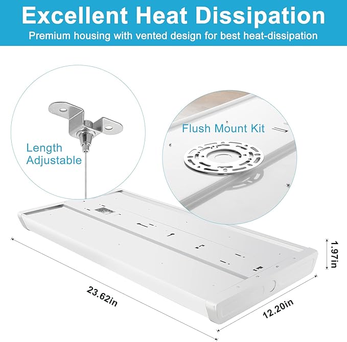 Lightdot 4 Pack LED High Bay Shop Lights, 2FT (Dimmable Remote) 150W 21500LM [Eqv.600W MH/HPS] 5000K Daylight Linear Hanging Light for Garage Warehouse Gyms, 10 Lamp Fluorescent Fixture Replacement