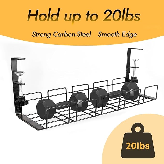 Cable Management Tray Kit- 15.7'' Long 5.1'' Wide Workspace Organizers, Steel Cord Organizers, 4 Cable Holder, 12 Roll Cable Organizer Straps, No Drill, No Damage to Desk(Black)