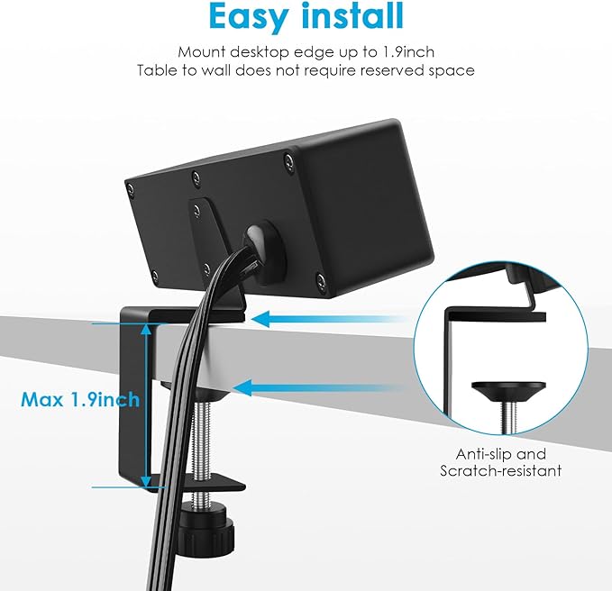 CCCEI Desk Clamp Power Strip with 45W USB-C Ports, Desktop Mount Surge Protector 1200J, Widely Spaced Desk Outlet Station, Fast Charging, 10 FT Flat Plug, Fit 1.9 inch Tabletop Edge.