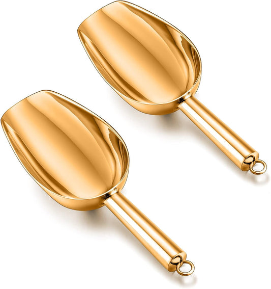 TeamFar Ice Scoops, 5oz Stainless Steel Canister Small Ice Candy Scoop for Kitchen Dispenser Buffet Jars, Healthy & Sturdy, Multi-use & Mirror Finish, Dishwasher Safe-2 PCS