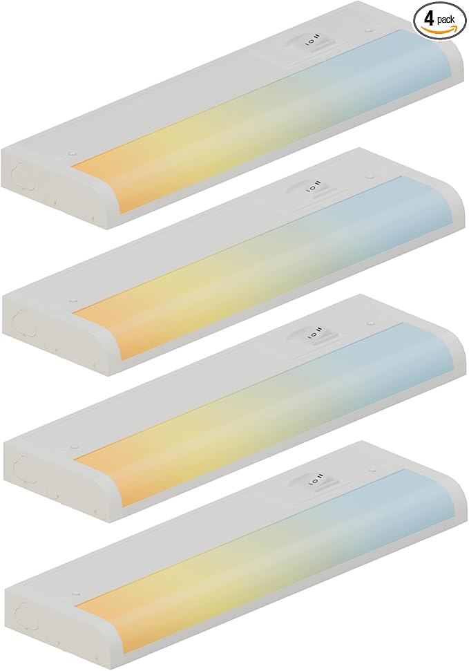 ZAGO 12 Inch LED Hardwired Under Cabinet Lighting with Clamp Connector, 5CCT Switchable, Undercounter Led Lights for Kitchen, 120V, 6W, 430-510LM, ETL & Damp Rated, White, 4 Packs