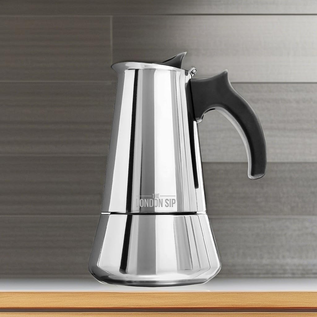 London Sip Stainless Steel Stovetop Espresso Maker Moka Pot Italian Coffee Percolator, Silver, Large (16.9 oz)