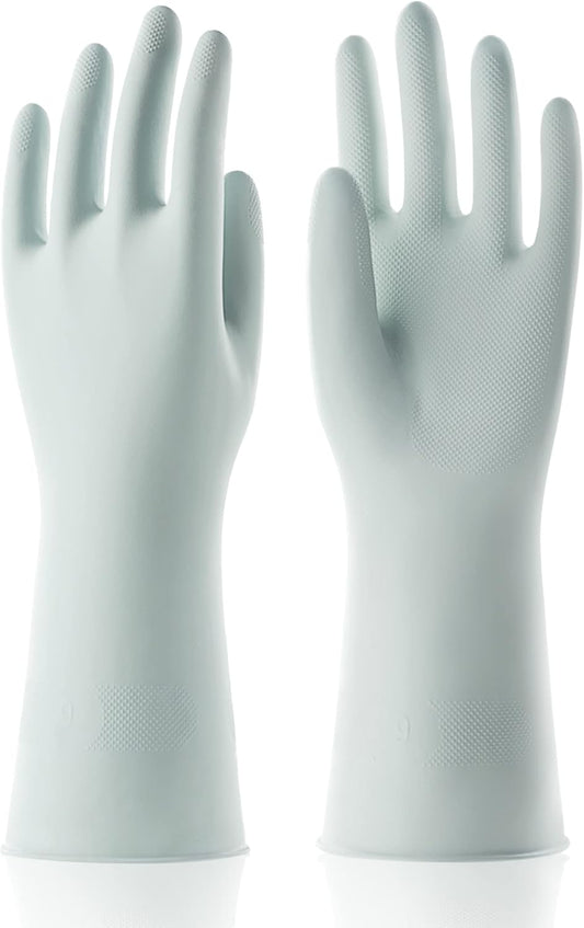 COOLJOB Small Reusable Rubber Dishwashing Cleaning Gloves for Kitchen Bathroom, Non-Slip Grippy Long Dish Washing Gloves with Flocked Cotton Liner, Flexible Durable & Waterproof, Mint Green, 1 Pair