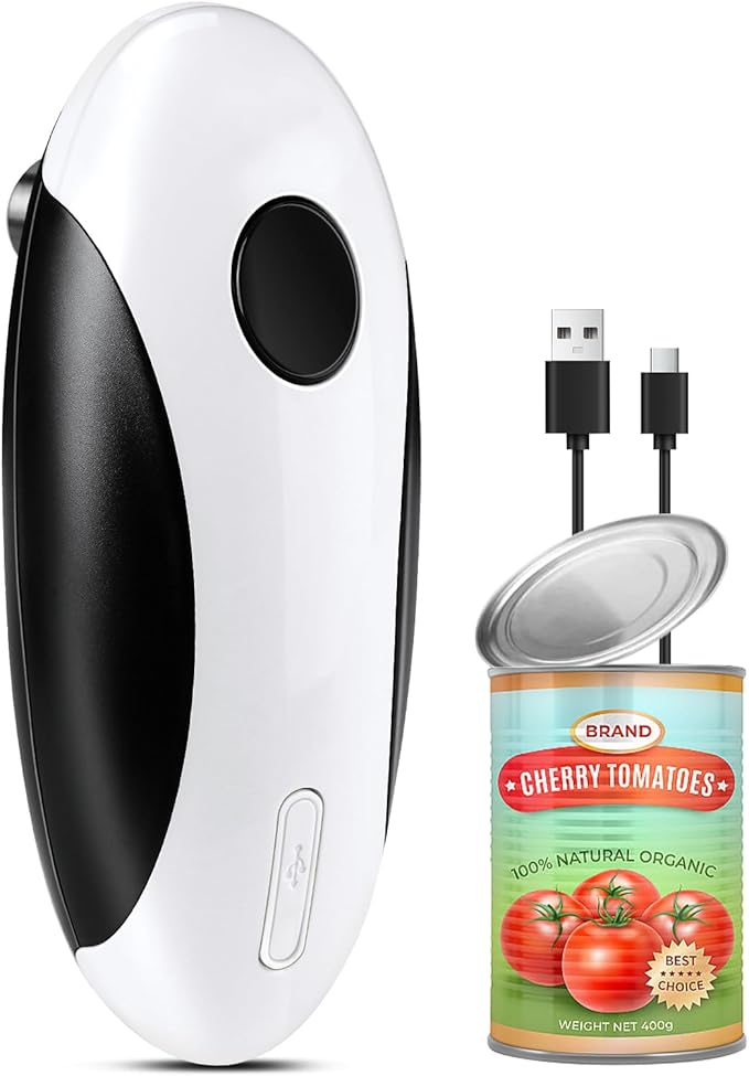 Electric Can Opener for Seniors, Rechargeable Automatic Canopener Smooth Edge, Kitchen Aid Gadgets Perfect for Chef, Arthritis Friendly, Hands Free, One Touch Design, Easy to Use