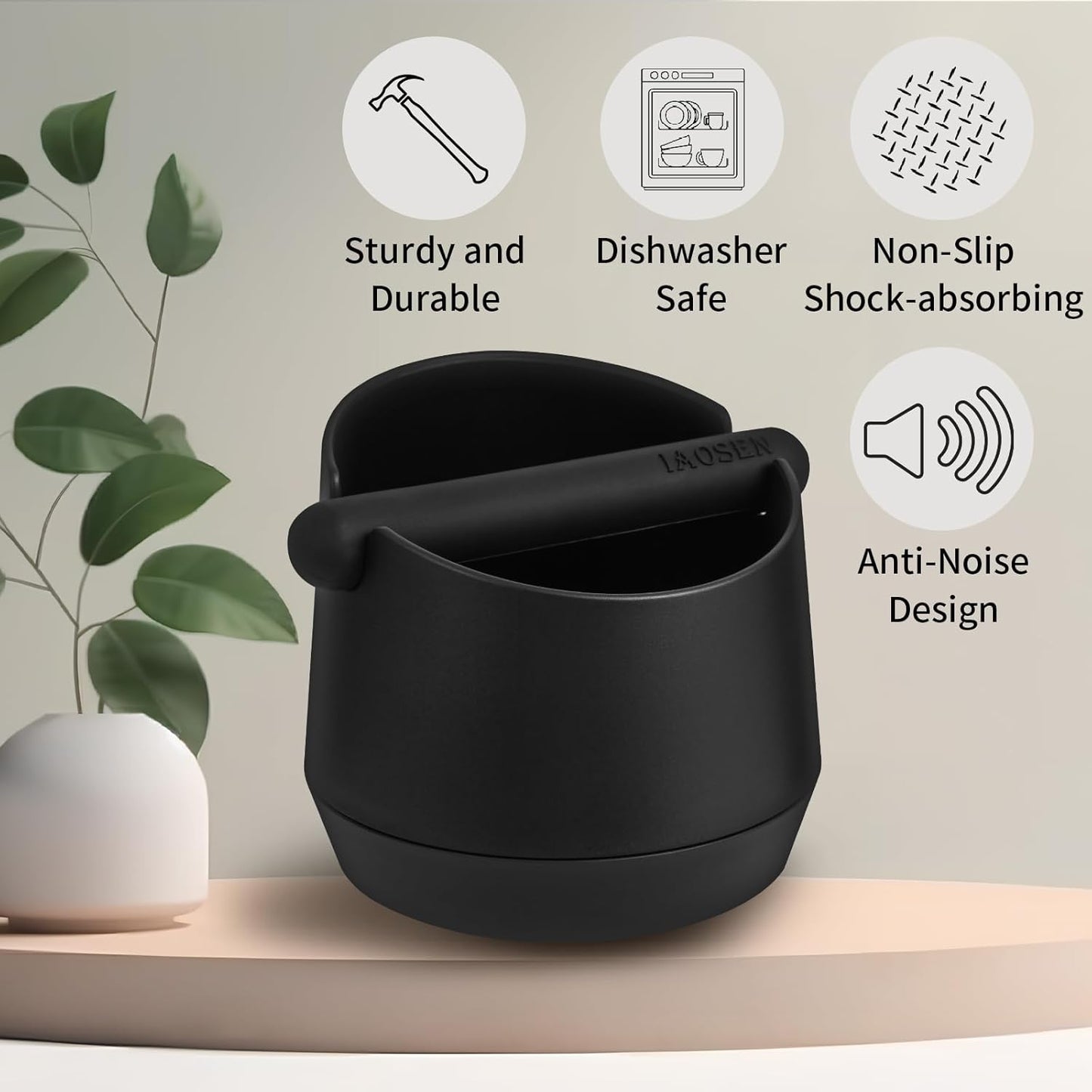 Knock Box 6 Inch Extra Large Capacity Design Espresso Knock Box Shock-absorbent Knock Box Espresso with Removable Knock Bar and Non-Slip Base Espresso Accessories for Home/Office
