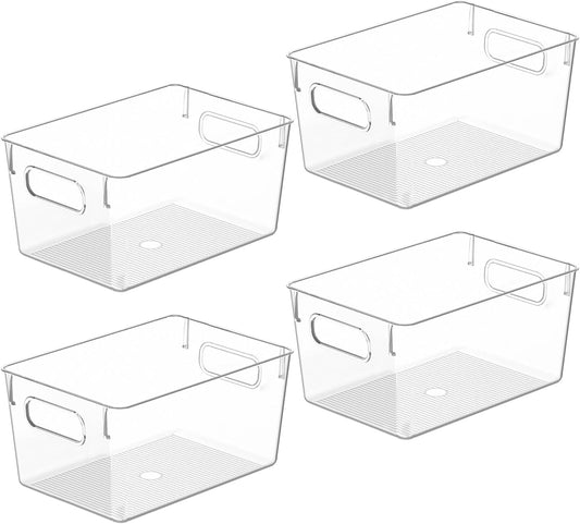 Clear Plastic Storage Bins, Pantry Organizers and Storage Containers Fridge Organizer Bins Kitchen Cabinet Organizer for Organizing Home, Bathroom, Freezer, Refrigerator. (10 x 7.3 x 5)