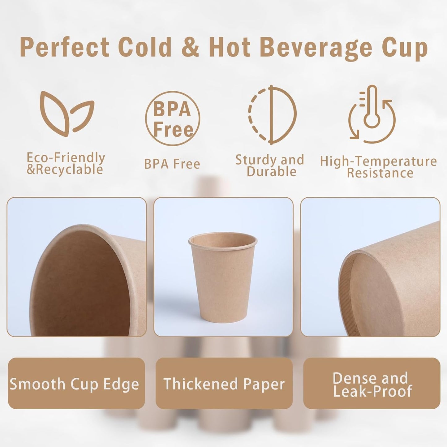 Lamosi 500 Count 12 oz Kraft Paper Cups, Disposable Hot/Cold Paper Coffee Cups, 12 Ounce Beverages Cups, Water Cups for Party Picnic Travel and Events