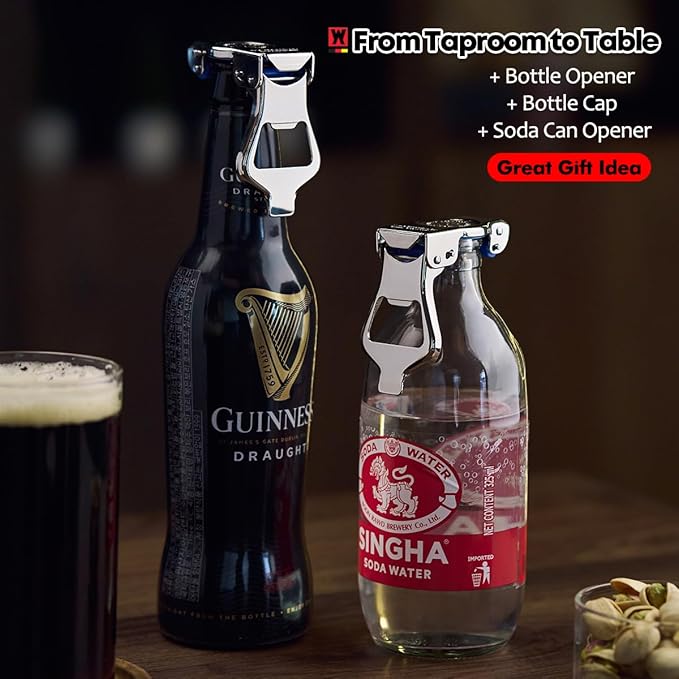 SUS304 Stainless Steel 3-in-1 Bottle Opener + Bottle Replacement Cap + Soda Can Opener, Temporary Wine Bottle Stopper, Liquor Seal Cap, Whiskey Bottle Holder