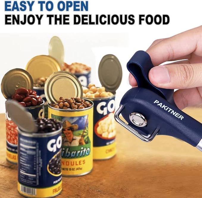 PAKITNER-Cut safe can opener, Manual can opener smooth edge-handheld Side cut can opener, Ergonomic Smooth Edge, Food Grade Stainless Steel Cutting Can Opener for Home, Kitchen & Restaurant,Navy Blue