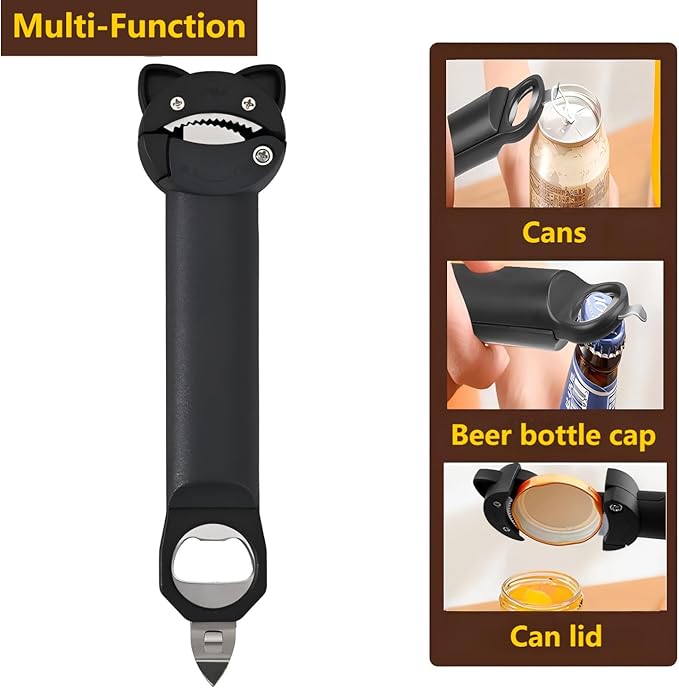 Jar Opener Bottle Opener and bottle cap opener,Multi function Retractable Magnetic Can Opener Fits Weak Hands, Arthritic Hands, Seniors,Low Strength and Children with Kitchen Gadgets（Black)