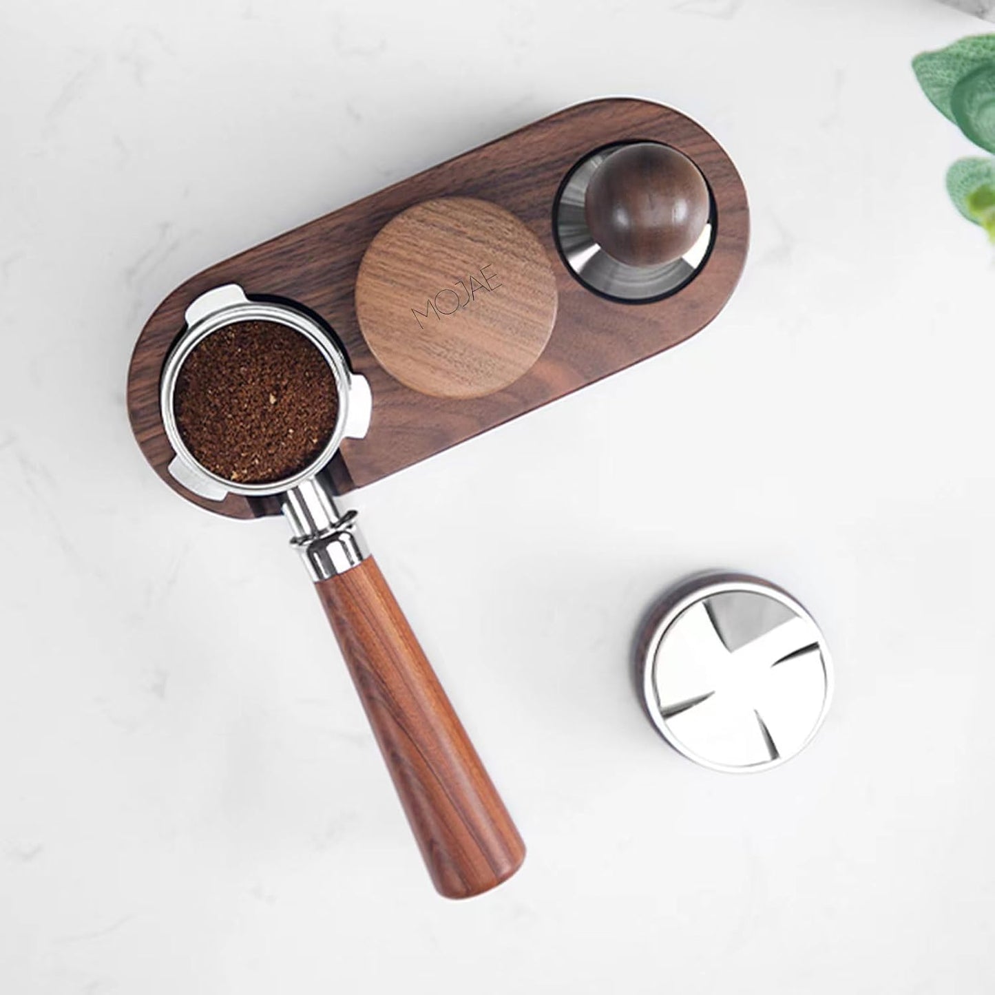 MOJAE 58.5mm Espresso Distributor, Espresso Distribution Tool, Coffee Distributor Adjustable Depth Espresso Leveler With Walnut Wood Handle, Fits for 58mm Portafilter