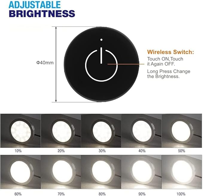 VST Under Cabinet Lighting 12V 2W (12W Total, 60W Equivalent), Wireless Dimmer Switch, Recessed or Surface Mount Wiried Puck Light for Kitchen, Wardrobe (6 Pack Black 3000K)