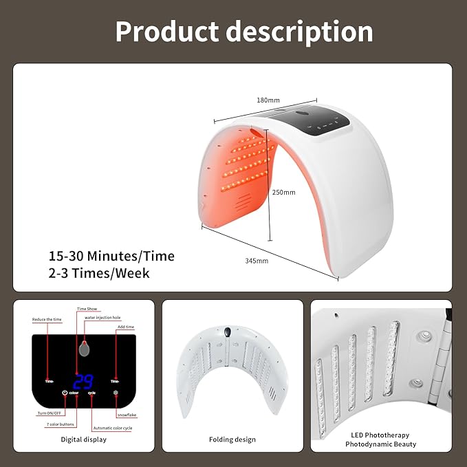 LED-Face-Red-Light-Therapy-Mask,7 Color LED Mask Light Therapy Equipment,Home Skin Care Beauty Equipment for Facial, Neck & Body Use (Semicircle)