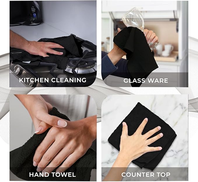 Avalon Towels Cotton Washcloths – (Pack of 36) Size 12x12 Inches, 100% Ring Spun Cotton, Soft & Absorbent Face Towels, Gym Towels, Hotel and Spa Quality, Reusable Fingertip Towels (Black)