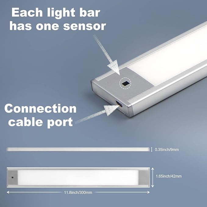VST Hand Wave Activated Under Cabinet Lights Plug in, Closet Lights, Stepless Dimming Lighting for Kitchen Shelf Cupboard Closet Workbench (12inch 6Pack 4000K)