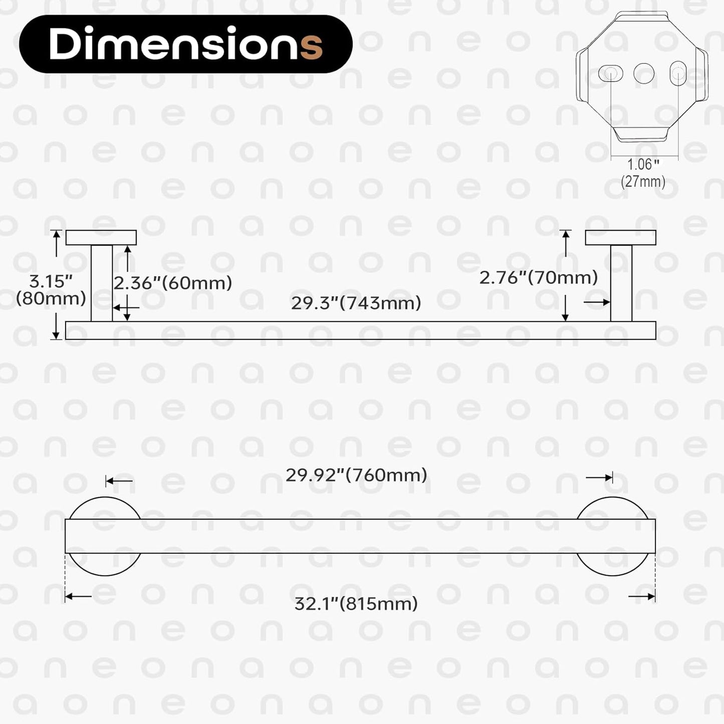 32 Inch Bath Towel Bar Bathroom Towel Rack Kitchen Towel Holder Long Towel Rails Wall Mounted SUS304 Stainless Steel 2 Pack Matte Black AN4001MB-L32-P2