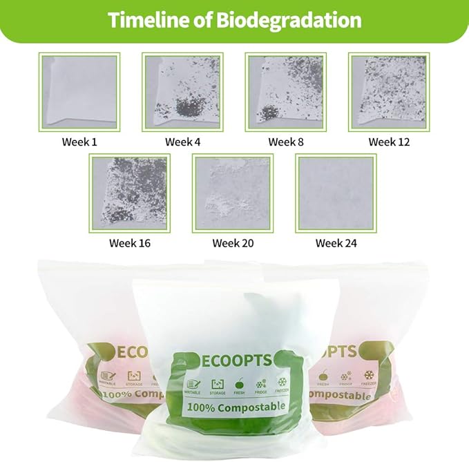 100% Compostable Large Gallon Zip Bag | ECO-Friendly Food Storage Bags | Freezer Bag | Plant-Based BPA-free | Seal well for Fruit,Food and Snack (1, Large)