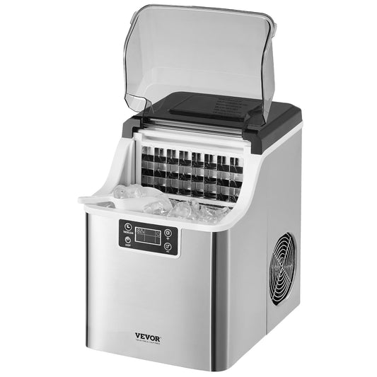 VEVOR Countertop Ice Maker, 24 Cubes Ready in 15 Mins, 45lbs in 24Hrs, Self-Cleaning Portable Ice Maker with Ice Scoop and Basket, Ice Machine with 3 Sizes Ice Cube for Home Kitchen Office Party