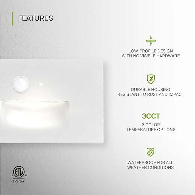 ASD LED Recessed Step Light Fixture, Dusk to Dawn Outdoor Tread Lighting | 3CCT, Motion Sensor, Photocell, Waterproof, ETL Listed | 3W 120LM 3000K-5000K 120V | Staircase Illumination | White, 4 Pack