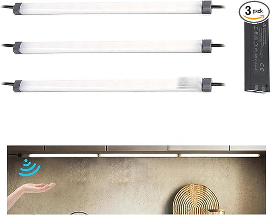 VST Hand Wave Activated Under Cabinet Lights Plug in, Closet Lights, Stepless Dimming Lighting for Kitchen Shelf Cupboard Closet Workbench (12inch 3Pack 4000K)