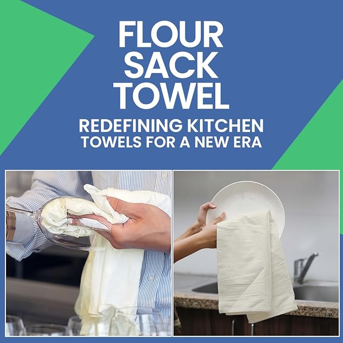 Flour Sack Towels | Tea Towel for Crafts| Kitchen Dish Cotton Blank Towel for Embroidery| Baking Bread Proofing Linen Cover| Thick Absorbent Quick Dry| 3 Pack 18"x 28" Natural