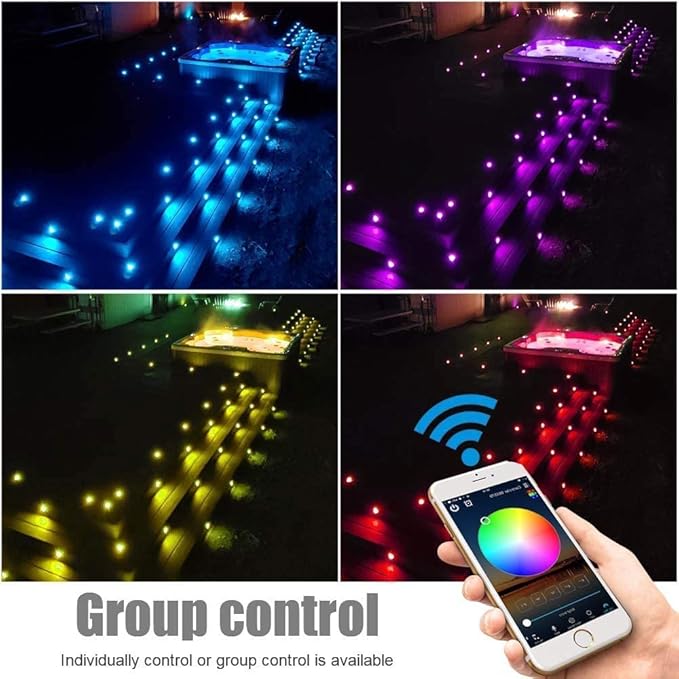 INDARUN Outdoor Deck Lights Waterproof 20 pcs, 12V Low Voltage LED Recessed Deck Lights Φ1.22 RGB Deck Lamp with Remote, Alexa/Google Compatible, Outdoor Step Stair Lights for Floor Landscape Lighting