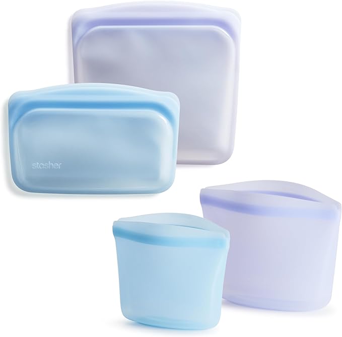 Stasher Premium Silicone Reusable Food Storage Bags, 4-Pack, Multi, Multi-Use Food Storage Bags, Lunch Bag, Travel Containers, BPA Free, Leak-free, Dishwasher-Safe, Eco-friendly