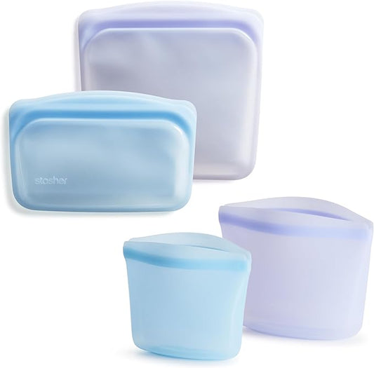 Stasher Premium Silicone Reusable Food Storage Bags, 4-Pack, Multi, Multi-Use Food Storage Bags, Lunch Bag, Travel Containers, BPA Free, Leak-free, Dishwasher-Safe, Eco-friendly
