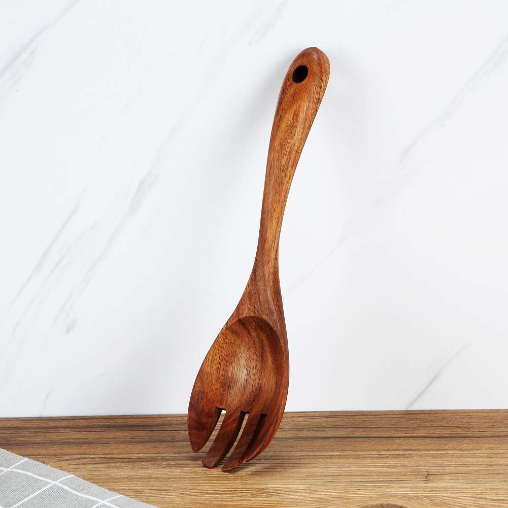 KALINCO Wooden Acacia Salad Servers with Salad Spoon and Fork Set Cooking Utensils for Kitchen (Natural Handmade Cookware) (salad servers)