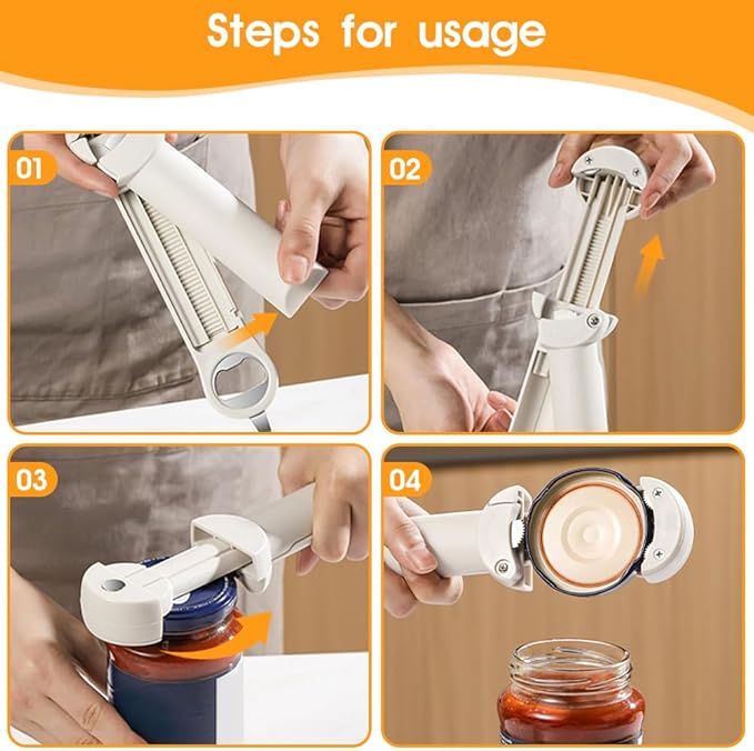 Stainless Steel Adjustable Screwer, 3 In 1 Multifunctional Retractable Bottle Opener Jar Opener for Weak Hands, Senior Arthritis (Red)