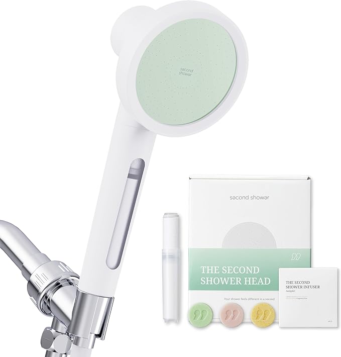 SecondShower Hand Clinically Proven Filtered Shower Head for Skin Health, High Pressure Handheld with NSF Certified Filtration for Hard Water, Natural Vitamin C Shower Filter (Forest Green)