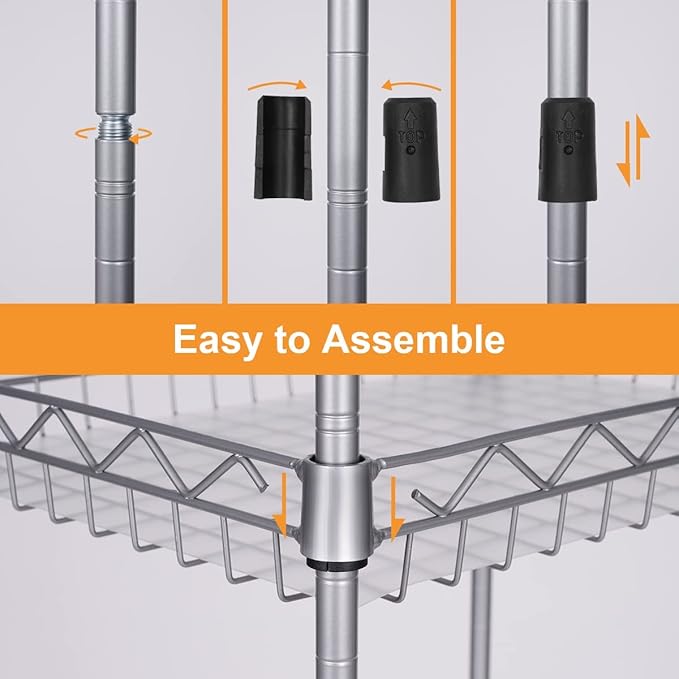 Storage Shelves, 5-Tier Wire Shelving Unit with Baskets Storage Rack Corner Shelf Shelving Adjustable Storage Shelf, 11.8" D x 15.7" W x 62.99" H,Silver