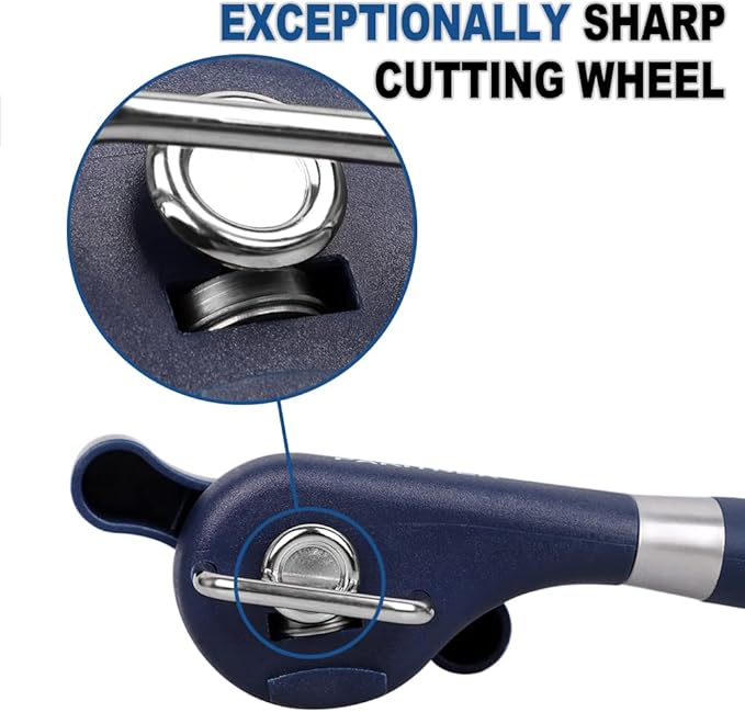 PAKITNER-Cut safe can opener, Manual can opener smooth edge-handheld Side cut can opener, Ergonomic Smooth Edge, Food Grade Stainless Steel Cutting Can Opener for Home, Kitchen & Restaurant,Navy Blue