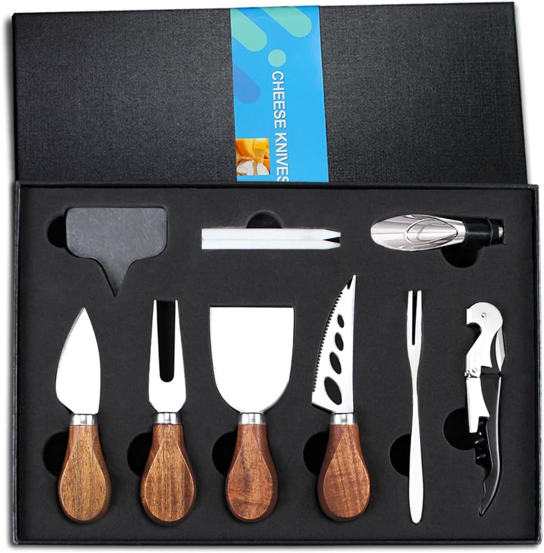 Cheese Knife Set 14 Piece, Stainless Steel Cheese Knives, Charcuterie Boards Accessories, Butter Spreader Knife, Charcuterie Utensils with Wine Accessories and Gift Box