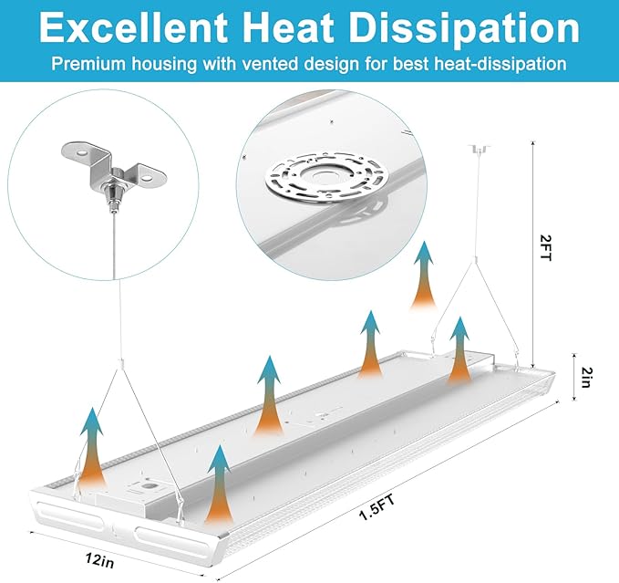 Lightdot 1.5FT LED High Bay Shop Lights, 100-277V 【Driver Equipped, 5 Years】 150W 21000LM [Eqv. 600W MH/HPS] 5000K Diamond Diffusion Linear Hanging Light for Warehouse -ETL Listed, 8Pack