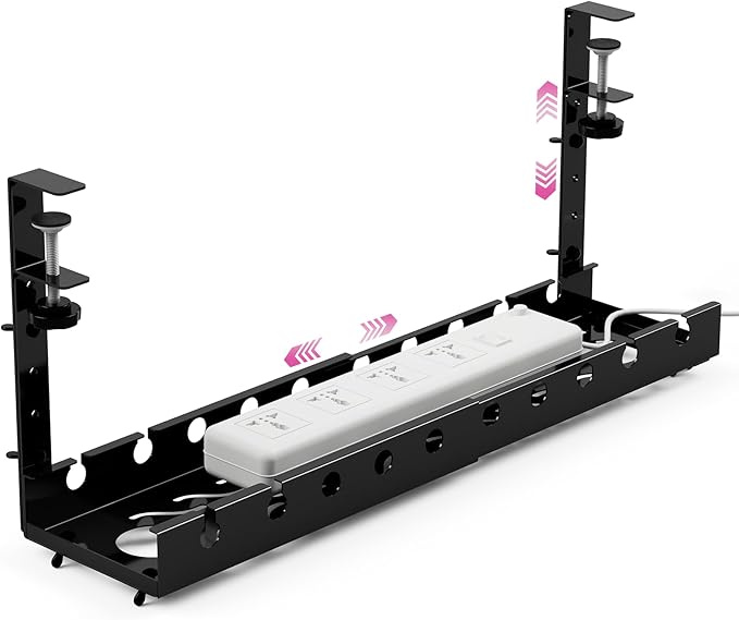 Liquid Stands Extendable Under Desk Cable Management Tray - 22.5' Metal Wire Cable Organizer Under Desk - Cord Management with Clamp Aluminum Wire Tray Power Strip Cord Holder for Piano Stand