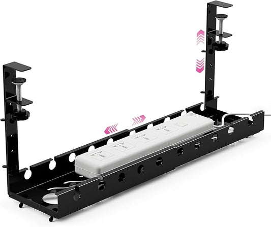 Liquid Stands Extendable Under Desk Cable Management Tray - 22.5' Metal Wire Cable Organizer Under Desk - Cord Management with Clamp Aluminum Wire Tray Power Strip Cord Holder for Piano Stand
