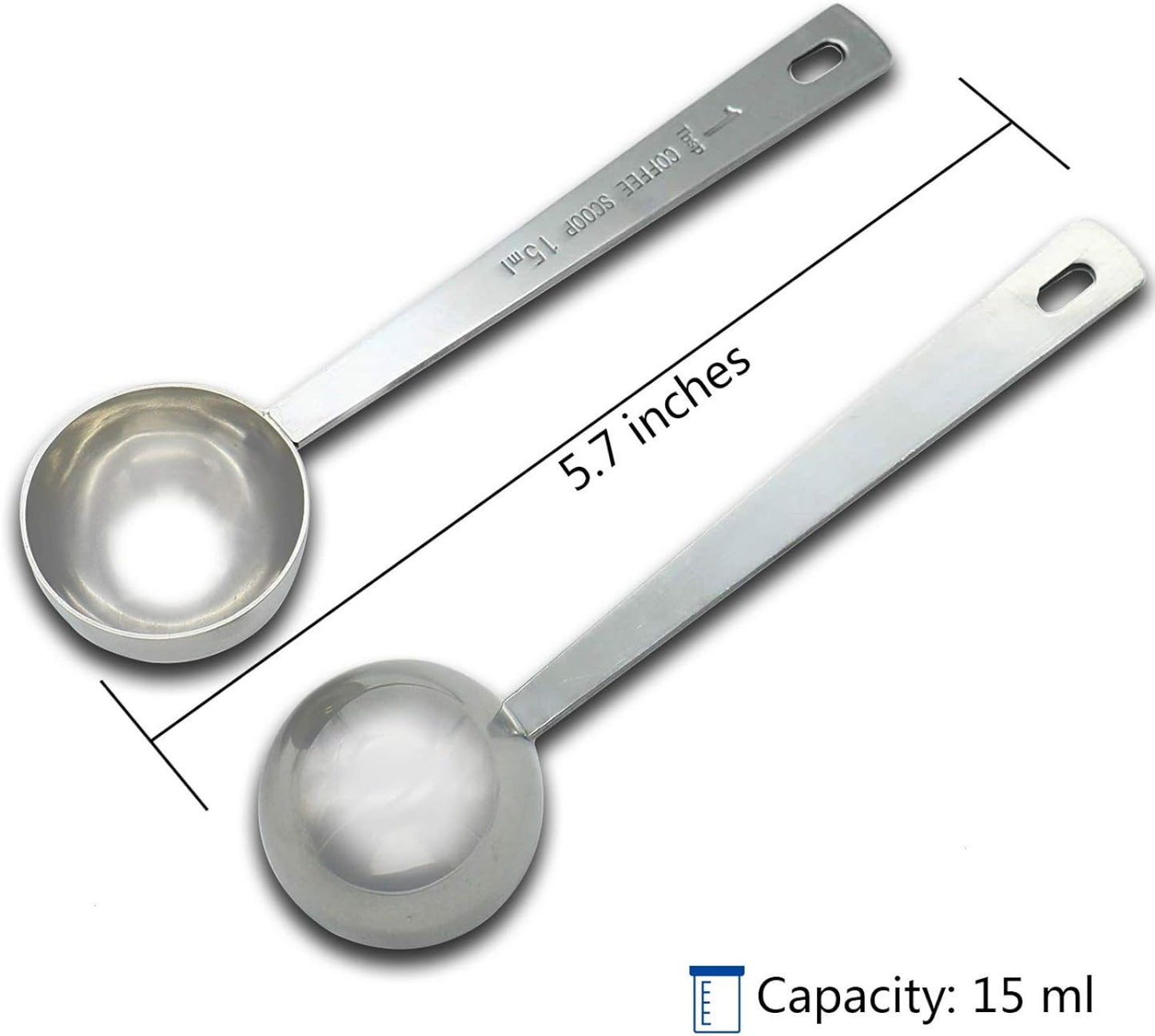 Timoo Coffee Measuring Scoop 1 Tablespoon long handle Stainless Steel spoon for Coffee, Milk Powder, Fruit Powder, Set of 5