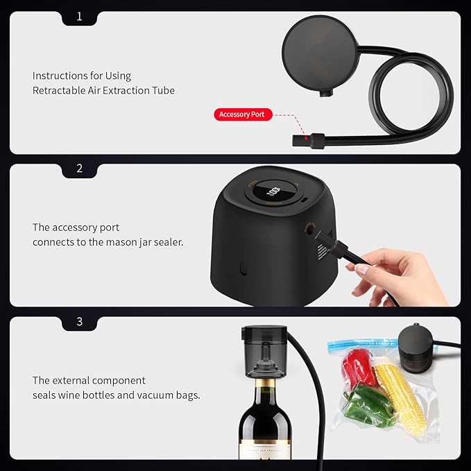 Mason Jar Vacuum Sealer - 3 in 1 Automatic Vacuum & Wine Saver with Food Pump for Canning Jars - Wide & Regular Mouth Mason Lids