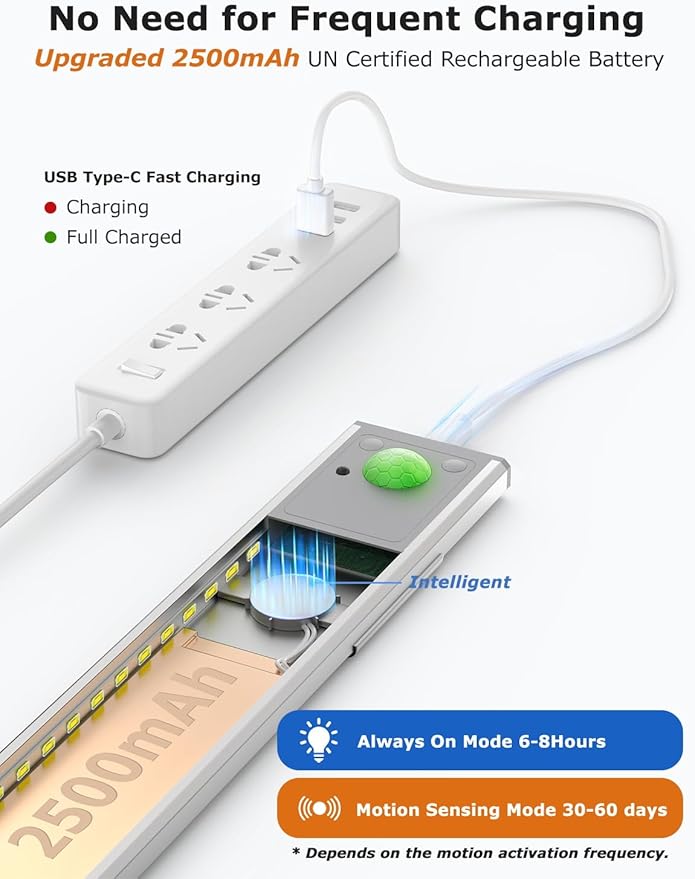 8" Ultra-Thin Under Cabinet Lighting Wireless, Aluminum Alloy Under Counter Lights for Kitchen, 3-Color-Temps Magnetic Closet Lights, Rechargeable Motion Sensor Light Indoor (2 Pack, Silver)