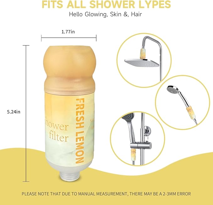 Vitamin C Shower Filter for Hard Water, Aromatherapy Softener Purifier, Easy Installation,Brighter Skin & Hair, Chlorine Free, Suitable for any shower head (Refreshing Lemon)