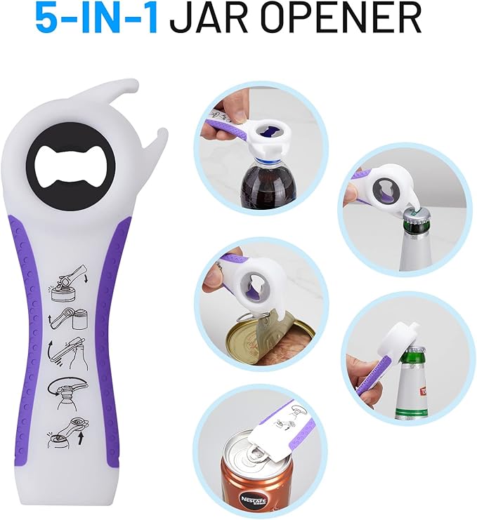 Jar Bottle Opener for Weak Hands,4 &5 in 1 Multi Function Non-Slip Can Lid Opener Tools with Silicone Jar Gripper Pad,Suitable for Seniors,Children and Arthritic Hands (Dark Blue)