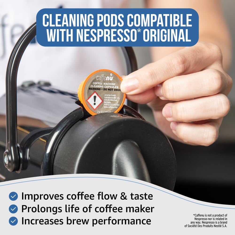 Nespresso Compatible Cleaning Pods. 5 Cleaner Capsules. Improved Coffee Flavor. For Nespresso Originaline, Use with Descaling Kit.